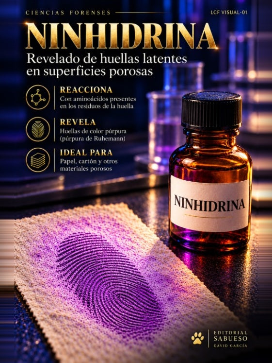 Láminas Forenses: Revelado de Huellas con Ninhidrina | Póster Criminalística y Laboratorio | Archivo Digital Imprimible Alta Resolución
