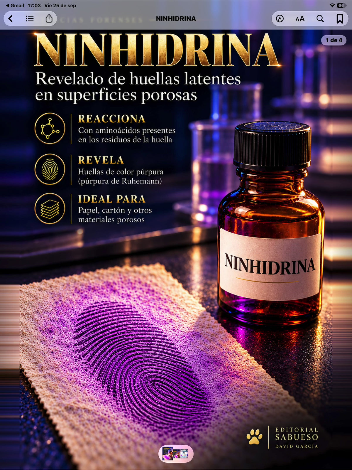 Láminas Forenses: Revelado de Huellas con Ninhidrina | Póster Criminalística y Laboratorio | Archivo Digital Imprimible Alta Resolución