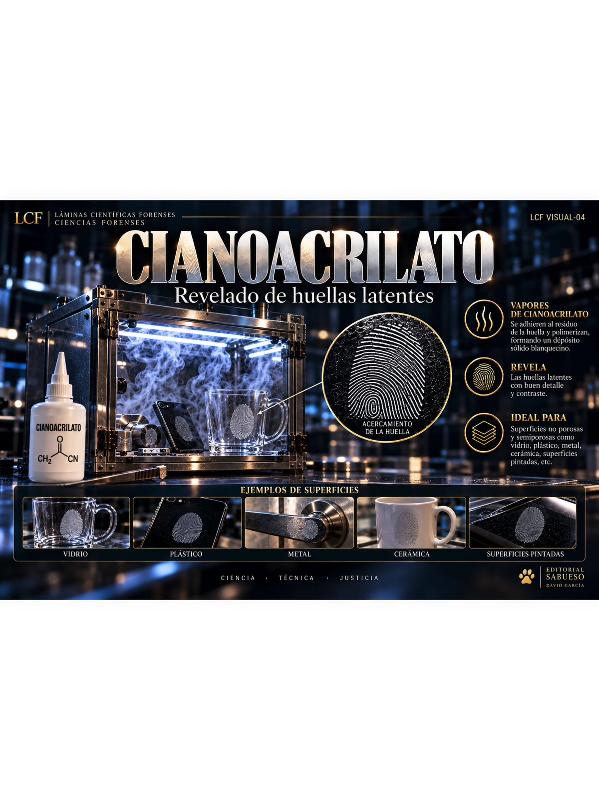 Láminas Forenses: Revelado de Huellas con Cianoacrilato (PDF) | Atlas de Criminalística | Dactiloscopía | Regalo Criminalísta